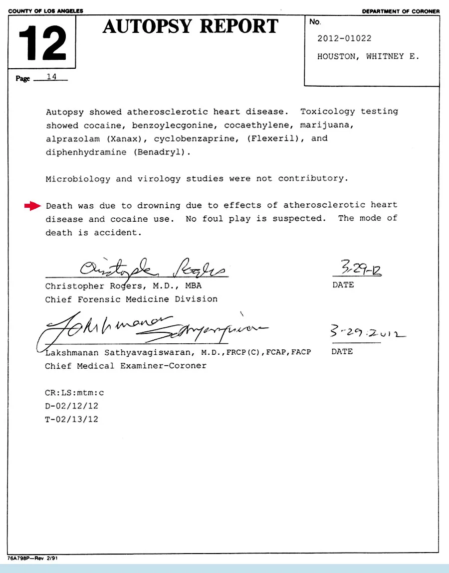Whitney Houston Autopsy Report