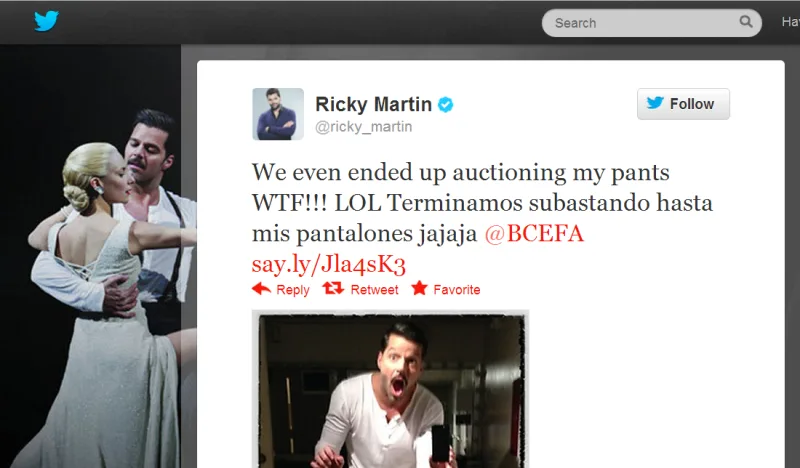 Ricky Martin BCEFA Tweet