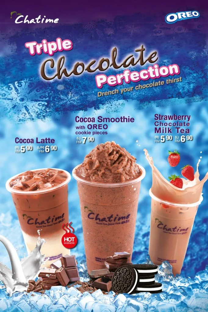 The Triple Chocolate Perfection, including Cocoa Smoothie with OREO cookie pieces is now available at all Chatime outlets