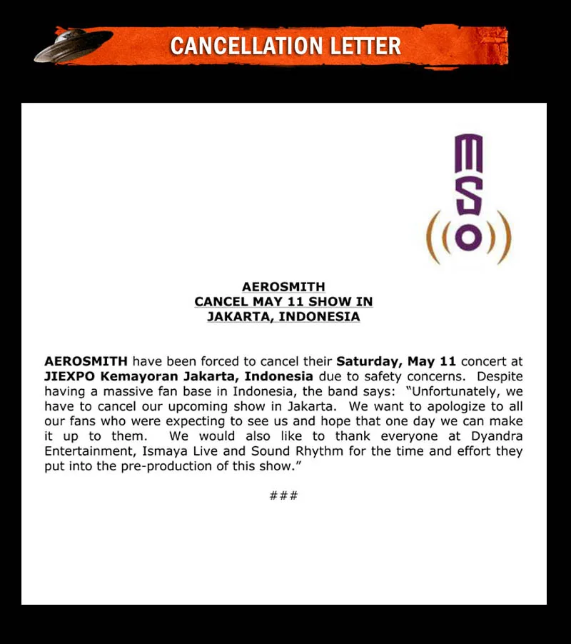 Aerosmith Jakarta Show Cancellation