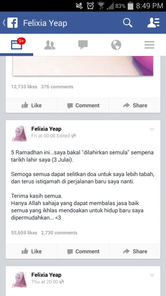 Felixia Yeap Facebook Page