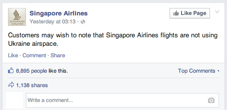 Source: Singapore Airlines' Facebook page