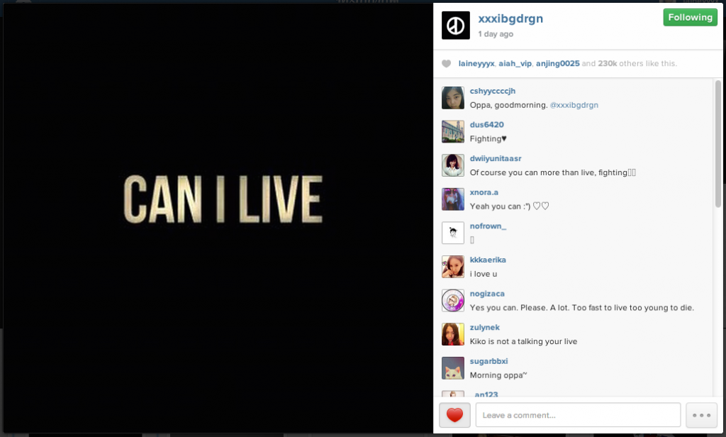 G-Dragon Instagram Can I Live