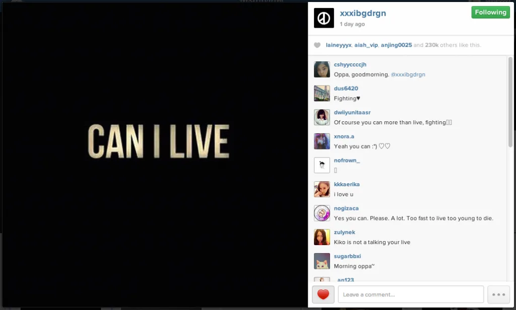 G-Dragon Instagram Can I Live