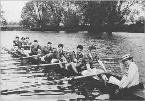 Stephen (in white) with the Oxford rowing team