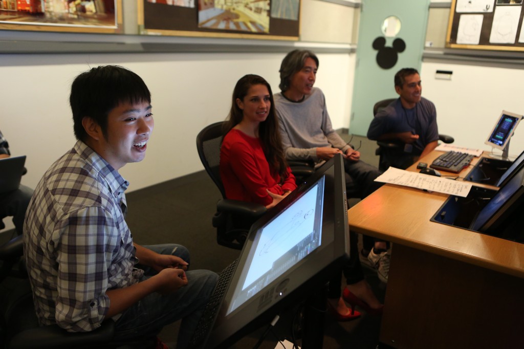 “BIG HERO 6″ Pictured (L-R): Shiyoon Kim (Character Stylist), Lorelay Bove (Visual Development Artist), Jin Kim (Character Design Supervisor), Paul Felix (Production Designer). Photo by: Patrick Wymore. ©2014 Disney. All Rights Reserved.