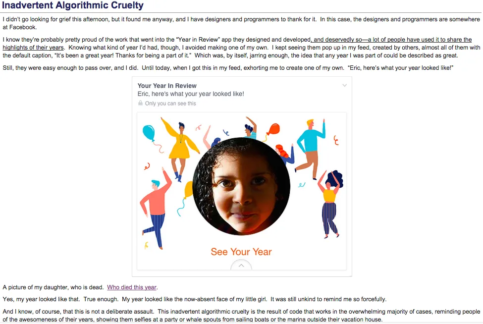 Source: meyerweb.com/eric/thoughts/2014/12/24/inadvertent-algorithmic-cruelty/