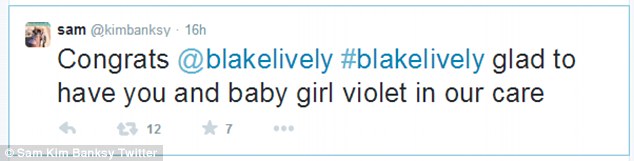 kimbanksy tweet about Blake Lively's daughter