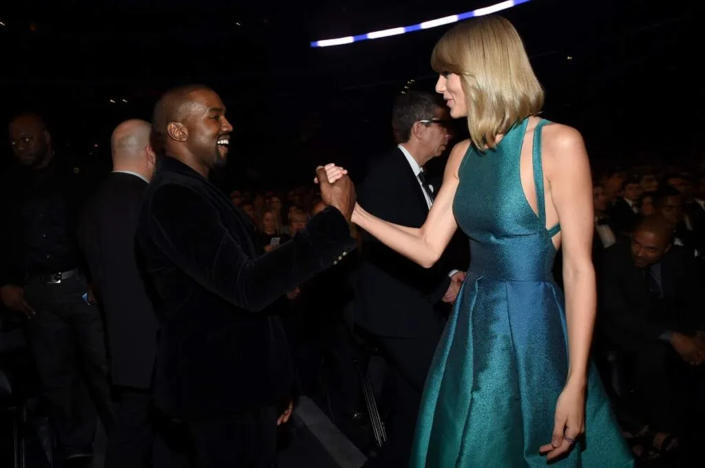 Recording Artists Kanye West and Taylor Swift attend The 57th Annual GRAMMY Awards at the STAPLES Center on Feb. 8, 2015 in Los Angeles. (Source: Getty Images)