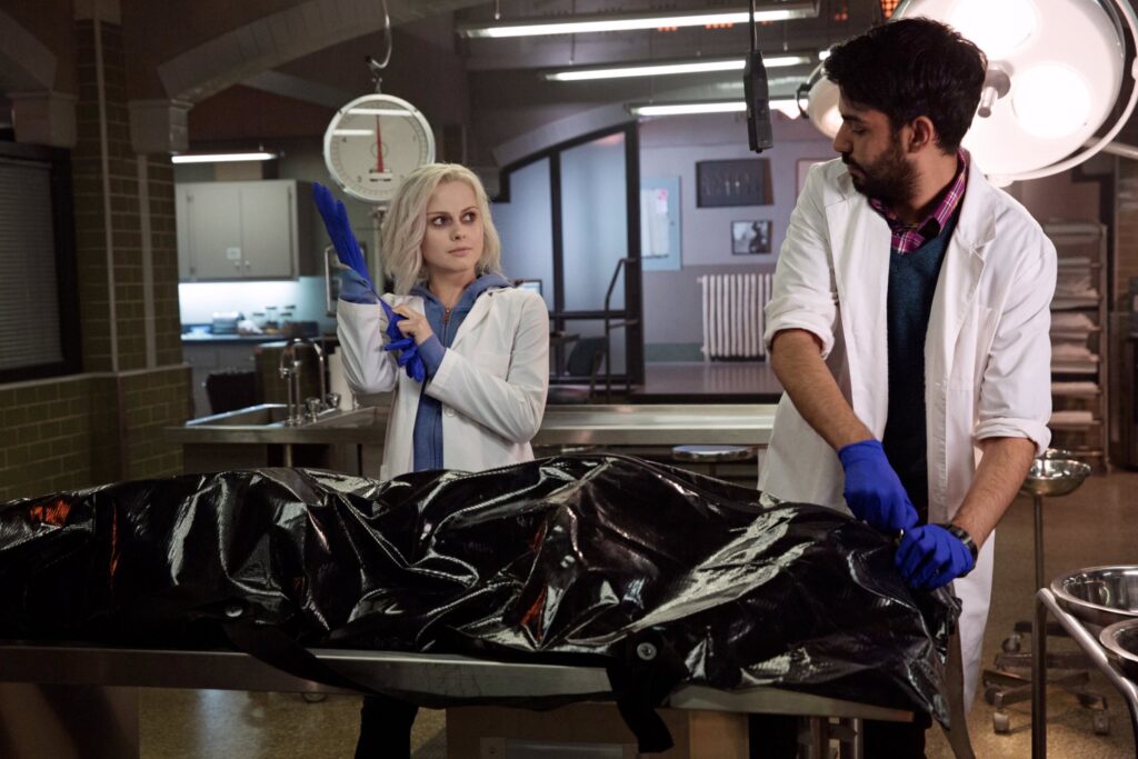 iZOMBiE 02 - (L) Rose McIver Liv Moore and (R) Rahul Kohli as Dr. Ravi Chakrabarti