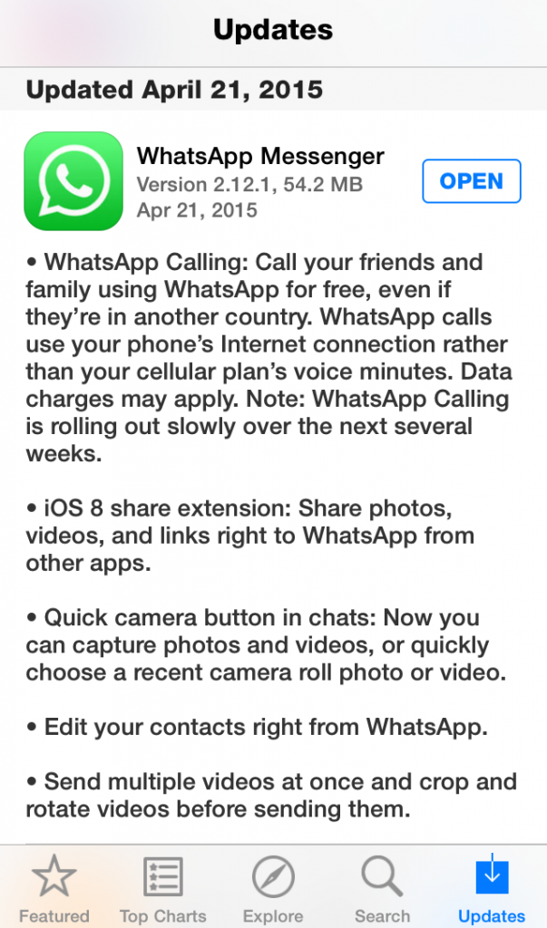 WhatsApp iOS Voice Call Update