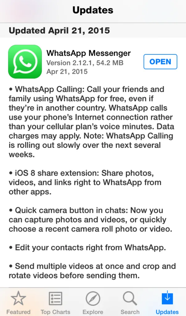 WhatsApp iOS Voice Call Update