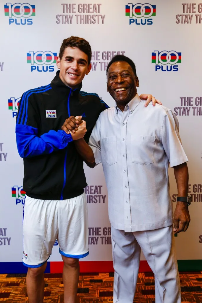 The Legendary Pelé and Rising Star Oscar at the 100PLUS The Great Stay Thirsty launch