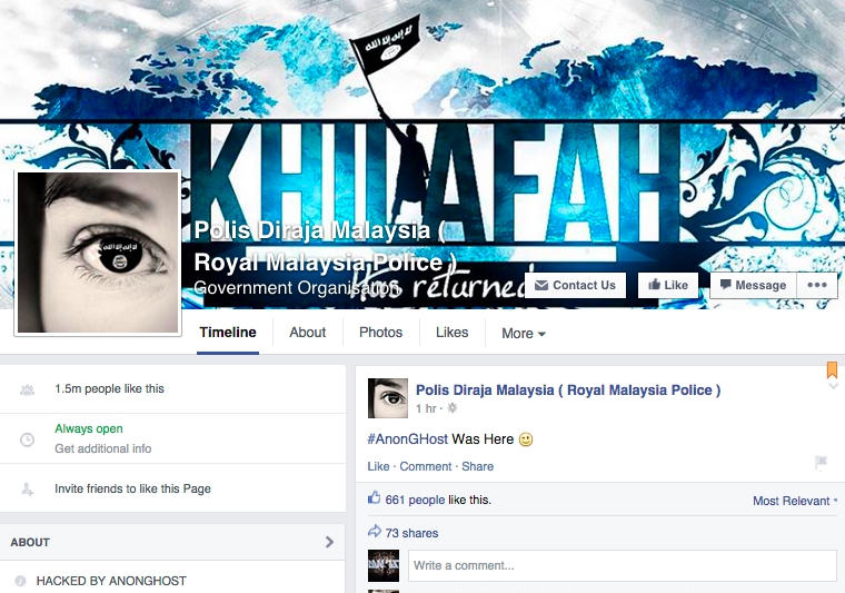 AnonGHost Hacked Malaysian Police's Facebook Page