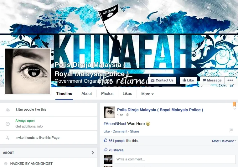 AnonGHost Hacked Malaysian Police's Facebook Page