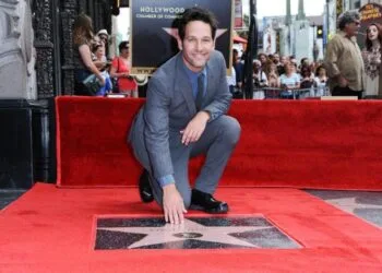 Paul Rudd is honored with a star on the Hollywood Walk of Fame on Wednesday, July 1, 2015, in Los Angeles. (Photo by Richard Shotwell/Invision/AP)
