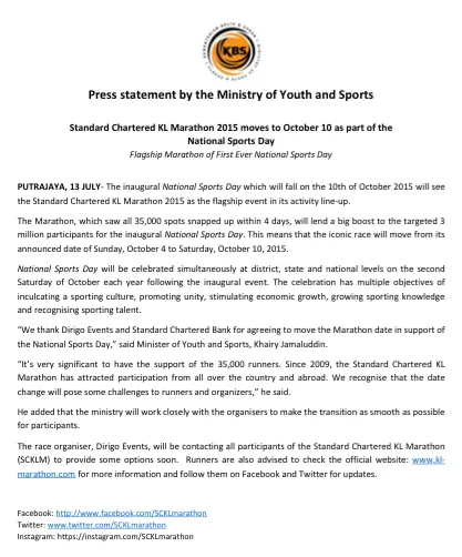 Standard Chartered Malaysia Run 10th October 2015