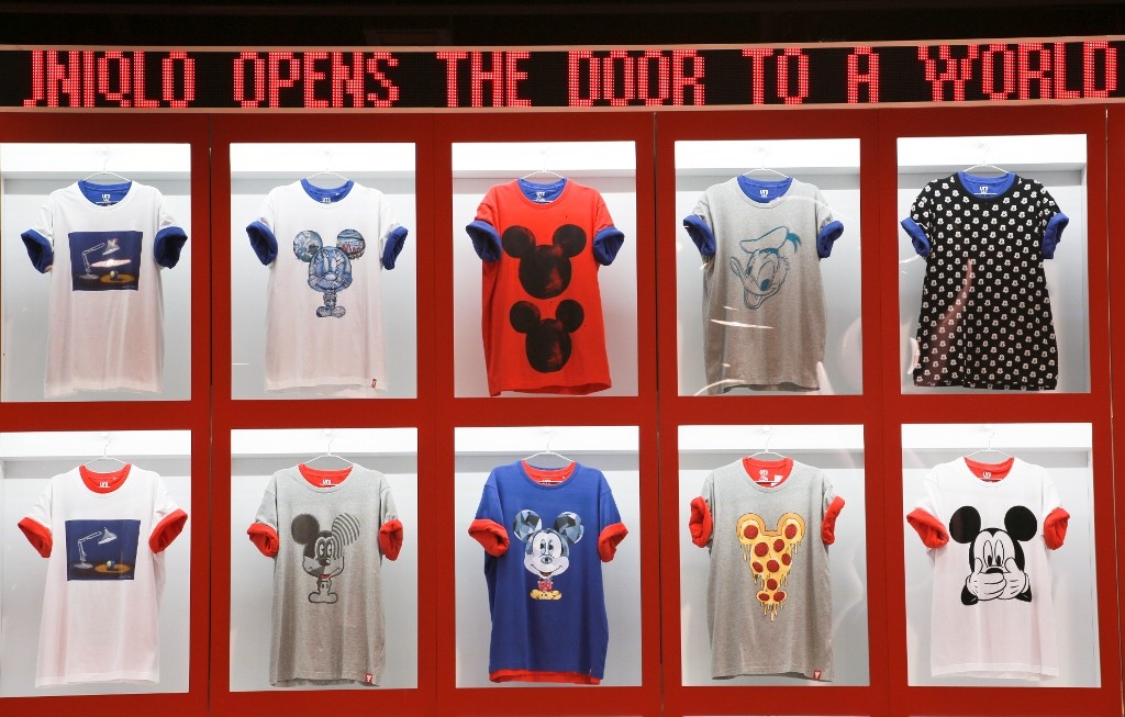 A selection of the new UTs (UNIQLO T-shirts) based on the designs of the Mickey 100 miniature statues