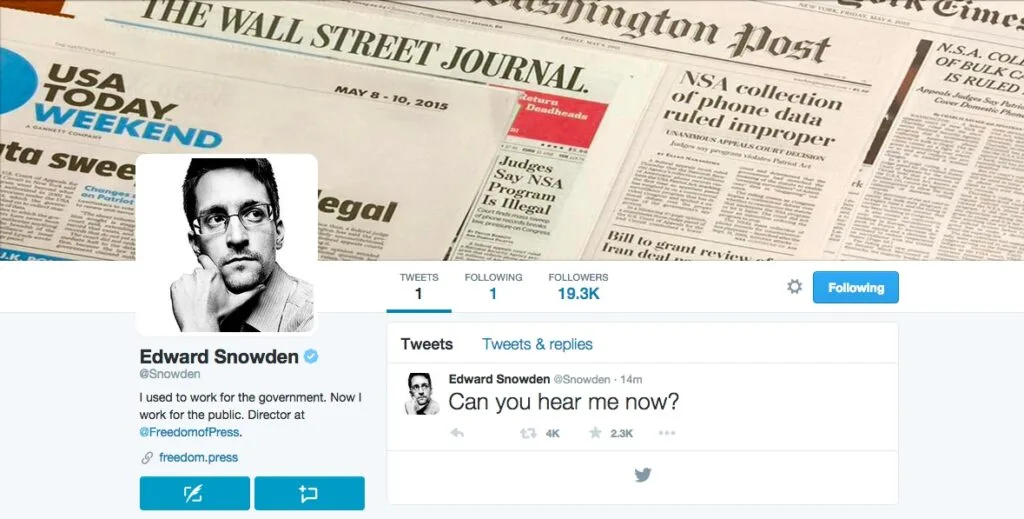Edward Snowden First Tweet