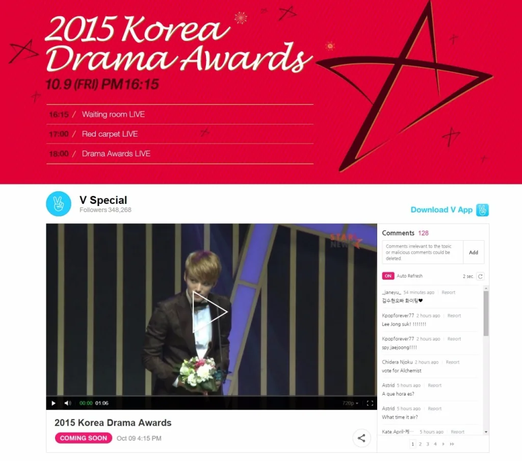 2015 Korea Drama Awards With V App