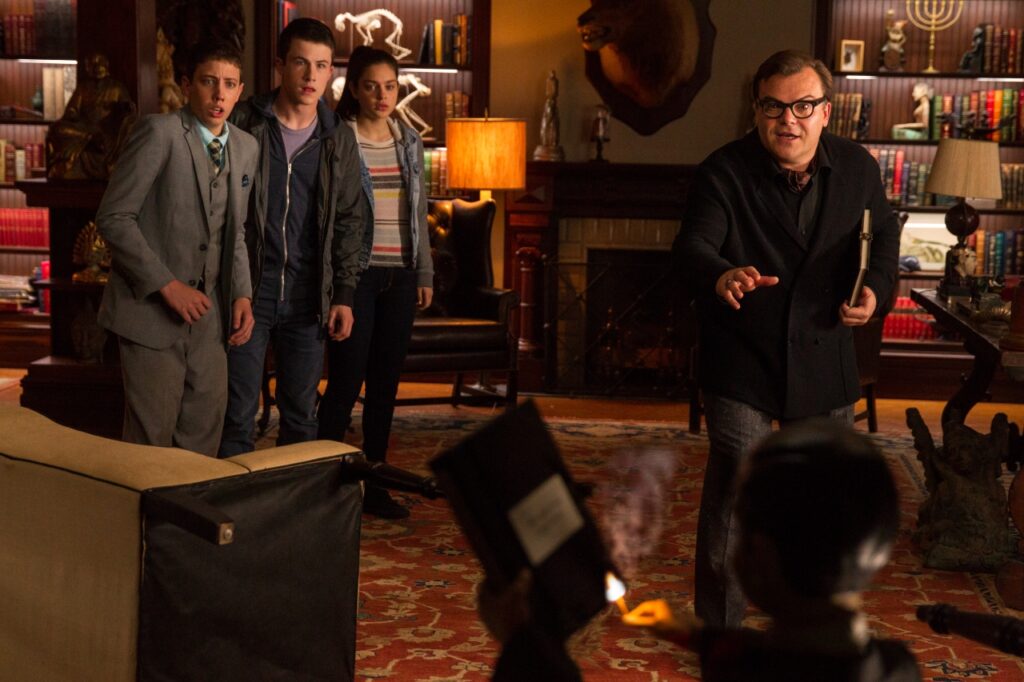 L-r, Ryan Lee, Dylan Minnette, Odeya Rush and Jack Black star in Columbia Pictures' "Goosebumps."