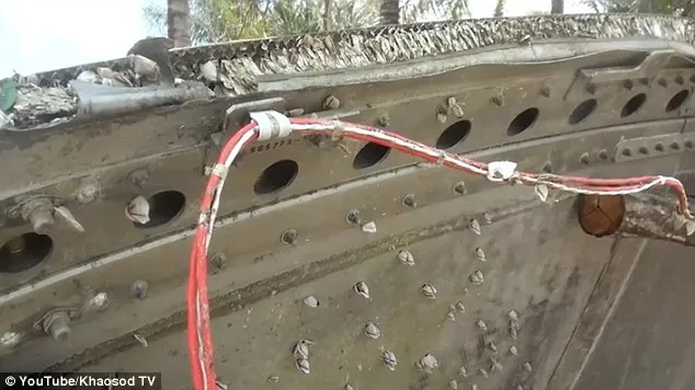 According to Patthikongpan, local 'fishermen said it could have been under the sea for no more than a year, judging from barnacles on it'. The edges of the piece of metal appear to reveal a 'honeycomb' structure, which is widely used in aircraft and rockets due to its light weight. (Source: dailymail.co.uk)