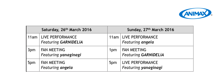 Animax Carnival Malaysia 2016 Live Performance Schedule