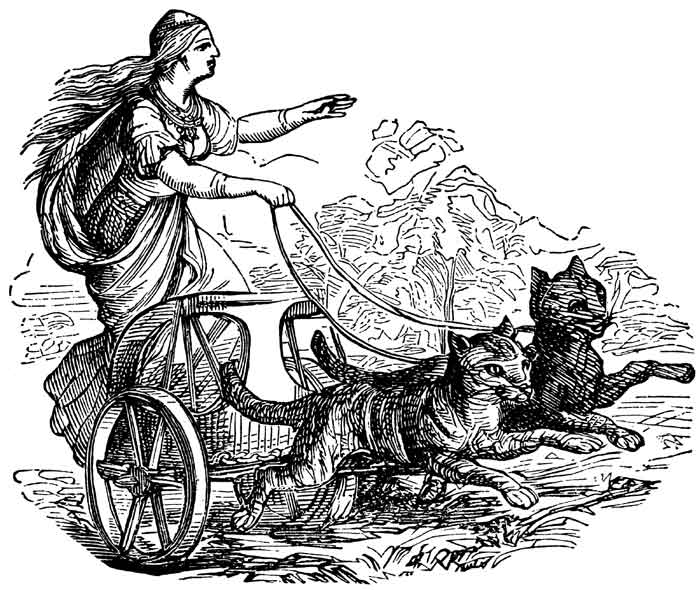 Freya rode in a chariot pulled by 2 black or gray cats. (Source: viking-mythology.com)