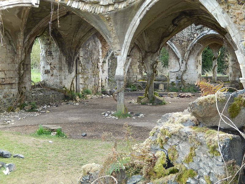 The refectory at Waverley Abbey with fake vines and rubble added for use as a film set for "The Huntsman: Winter's War". (Source: Wikipedia)
