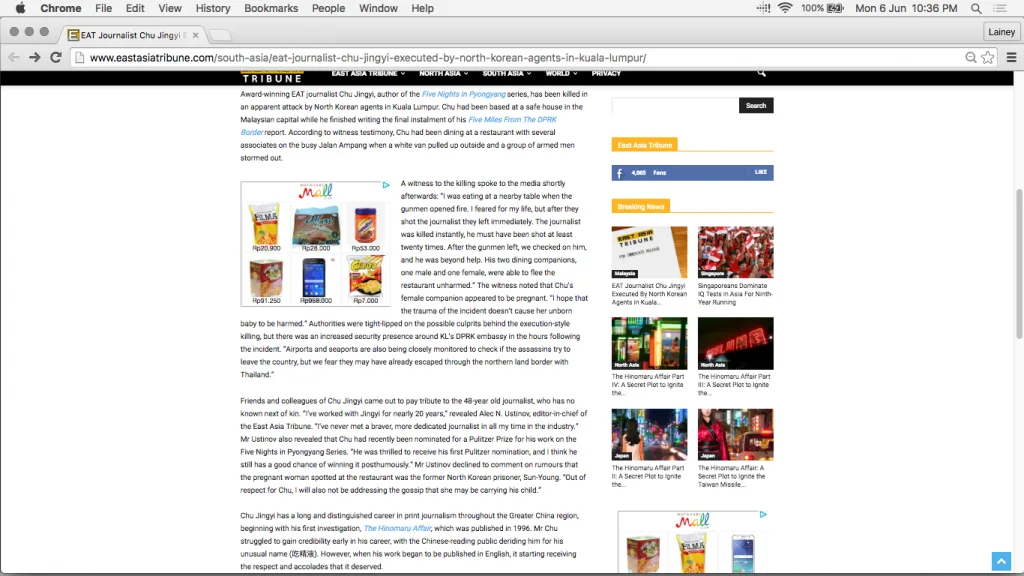 East Asia Tribune Chu Jingyi Kuala Lumpur