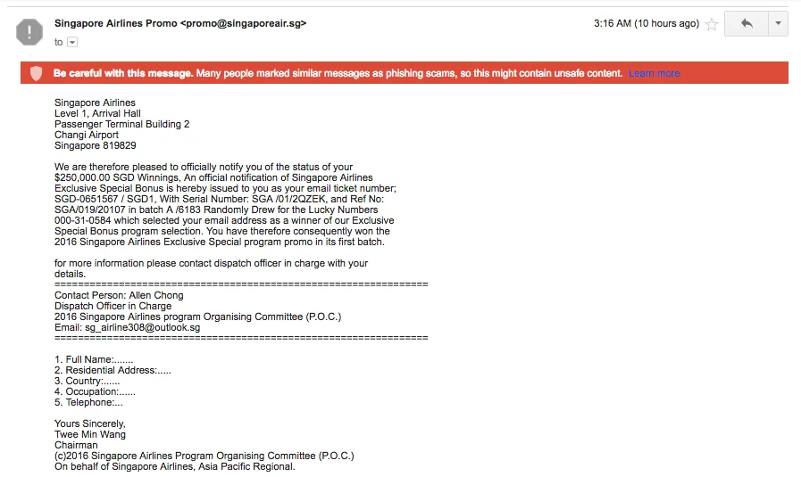 Singapore Airlines Scam