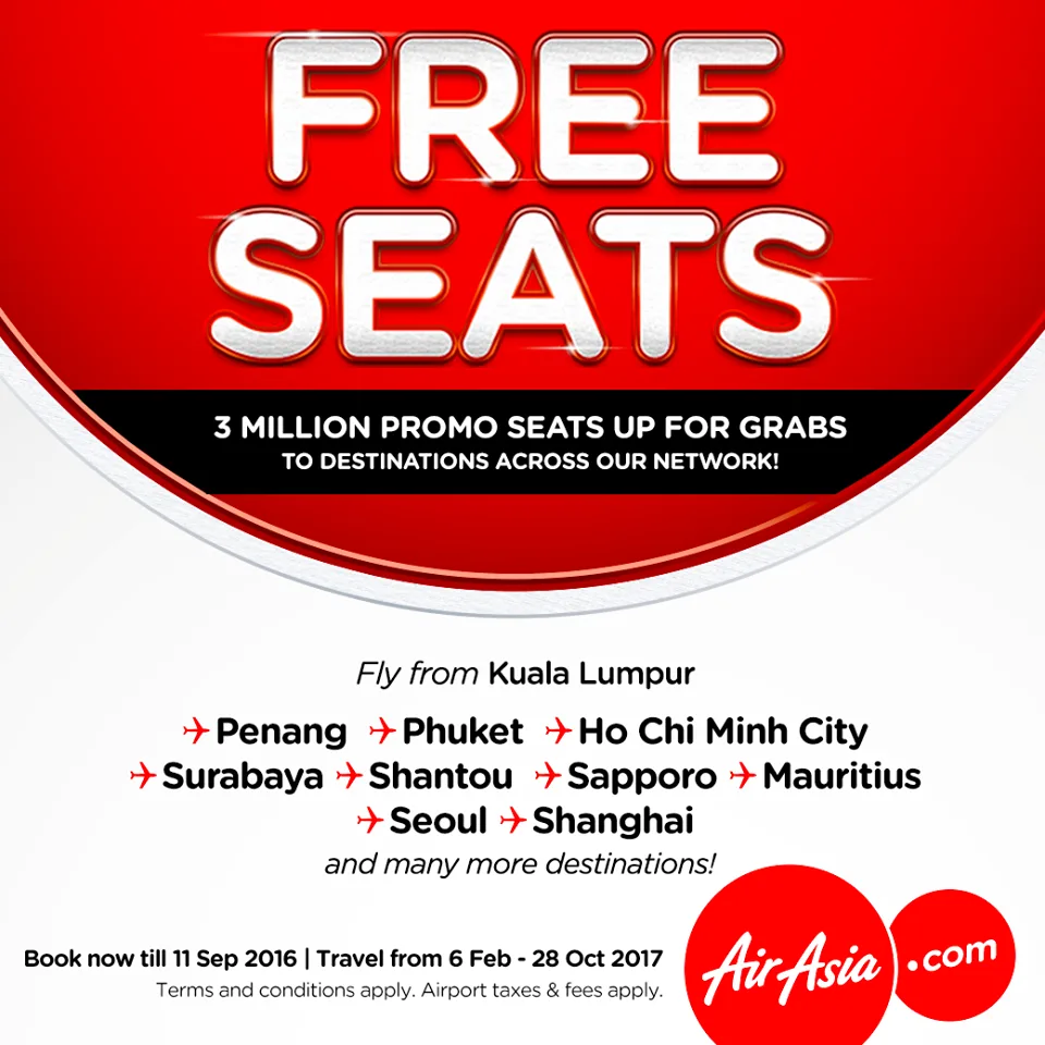 AirAsia Free Seats September 2016