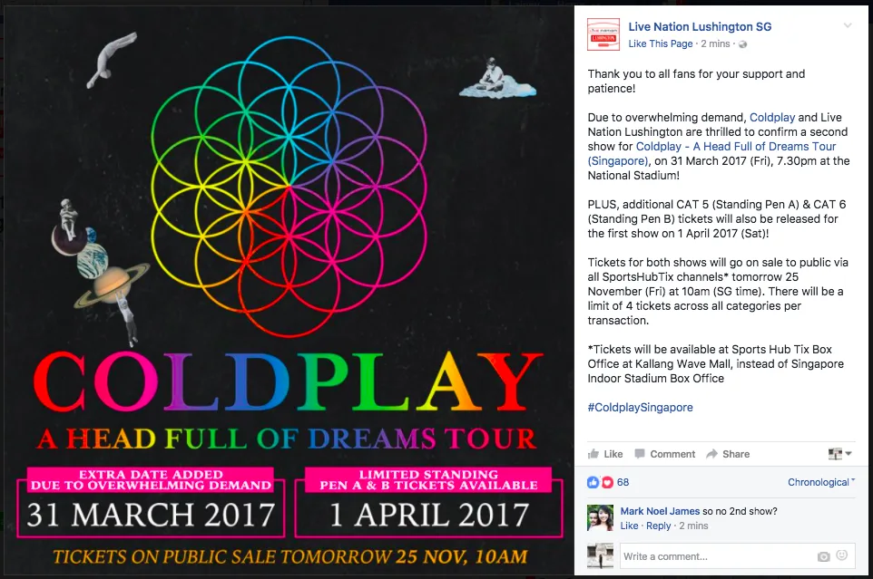 Coldplay Singapore 31st March 2017