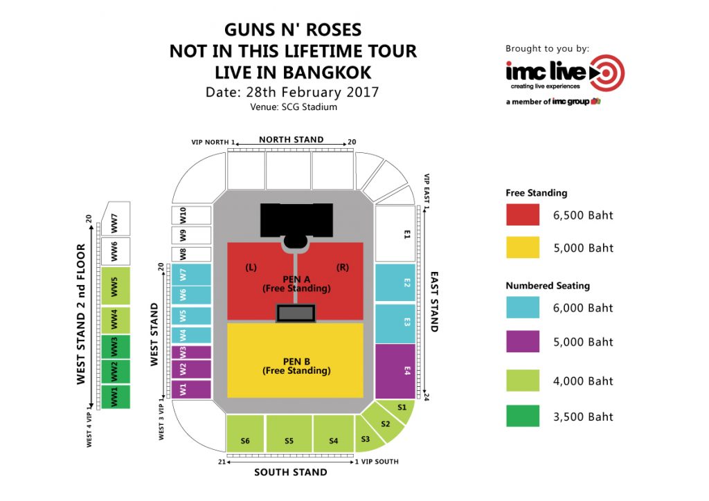 Guns N Roses Bangkok 2017 Seating Plan