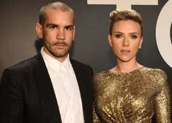 LOS ANGELES, CA - FEBRUARY 20: Journalist Romain Dauriac (L) and actress Scarlett Johansson, both wearing TOM FORD, attend the TOM FORD Autumn/Winter 2015 Womenswear Collection Presentation at Milk Studios in Los Angeles on February 20, 2015. (Photo by Michael Buckner/Getty Images for Tom Ford)