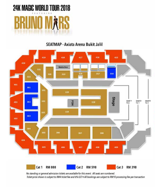 Ticket Prices For Bruno Mars' World Tour In Kuala Lumpur ...