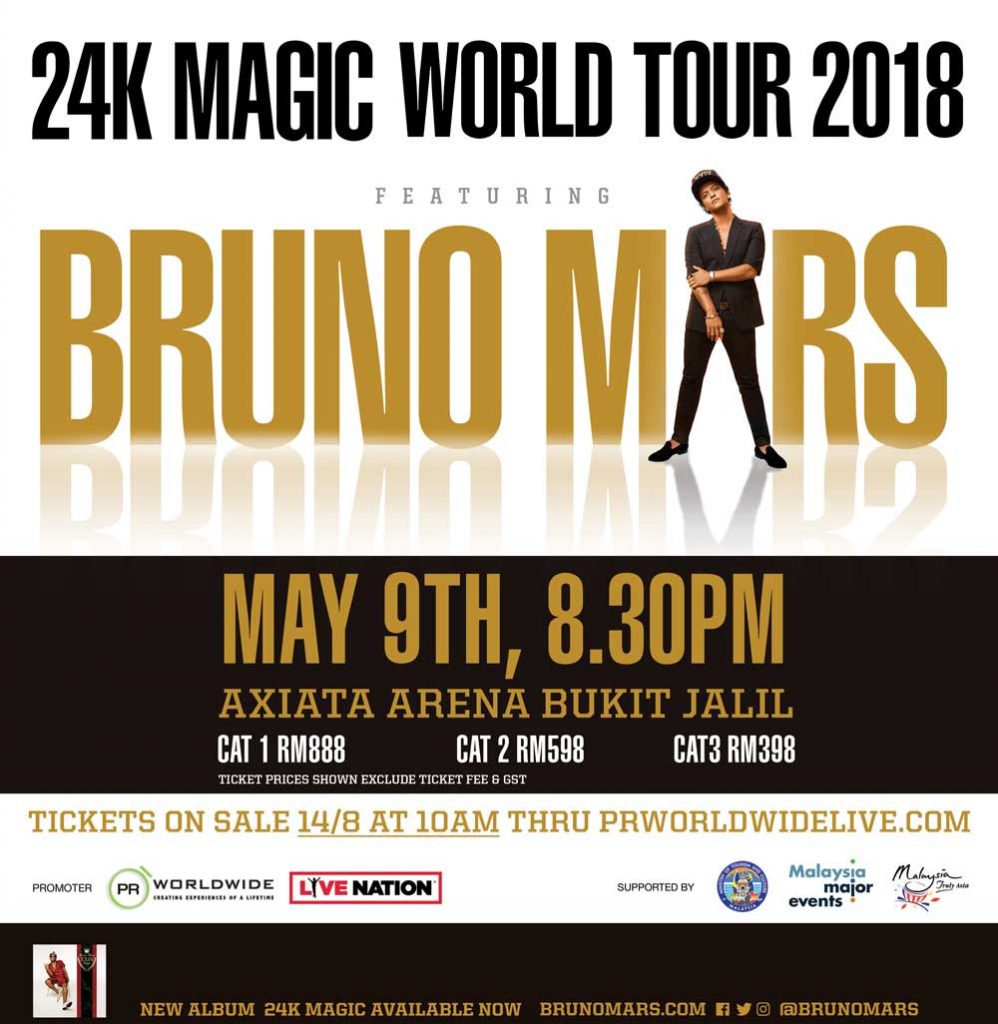 Ticket Prices For Bruno Mars' World Tour In Kuala Lumpur Announced