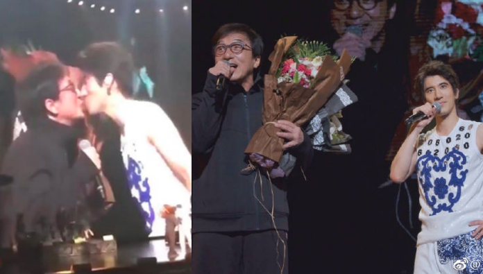 Wang LeeHom Kisses Jackie Chan During Shanghai Concert
