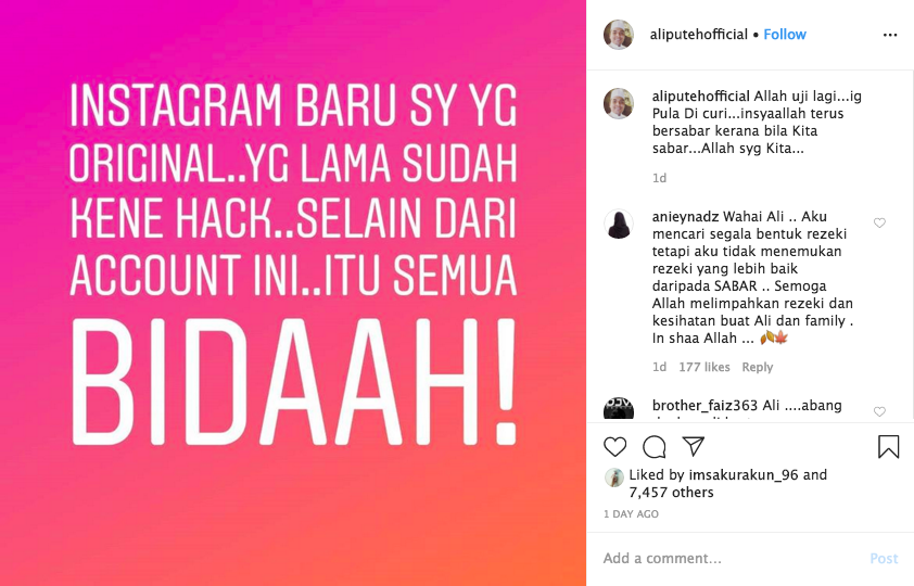 Ali Puteh S Ig Gets Hacked Announces Retirement Hype Malaysia