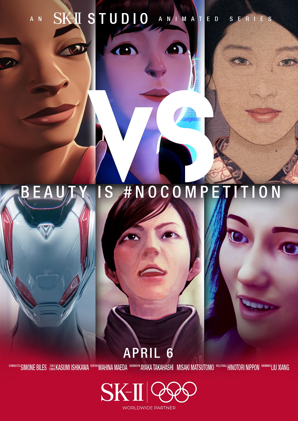 The six Olympic athletes battle it out against massive “kaijus” in “VS” an SK-II STUDIO animated series