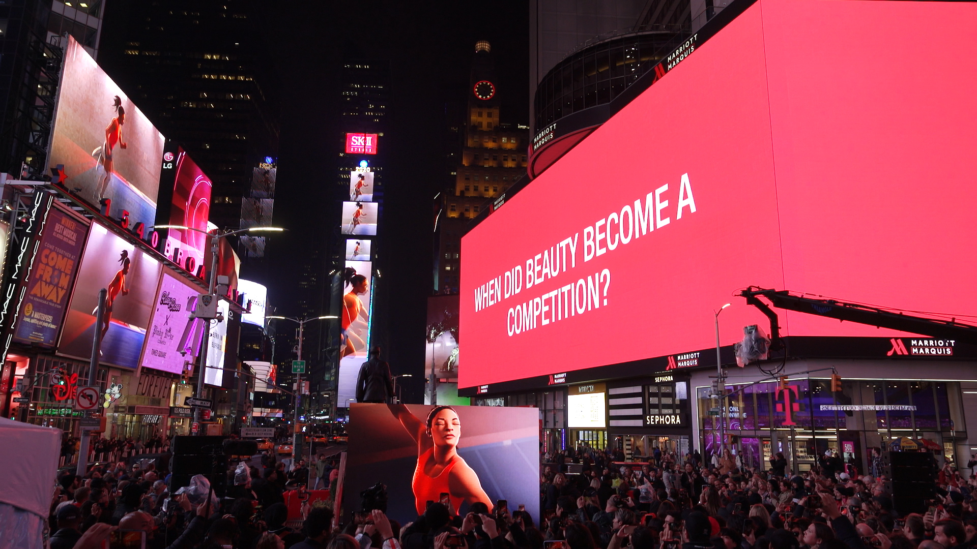 Simone Biles took over Times Square New York in an epic battle against “Kaijus” at the launch of “VS” an SK-II STUDIO animated series.