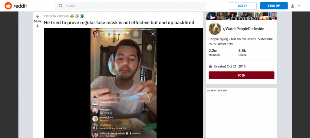 Dato Aliff Syukri Appears On Reddit After Failed Face Mask