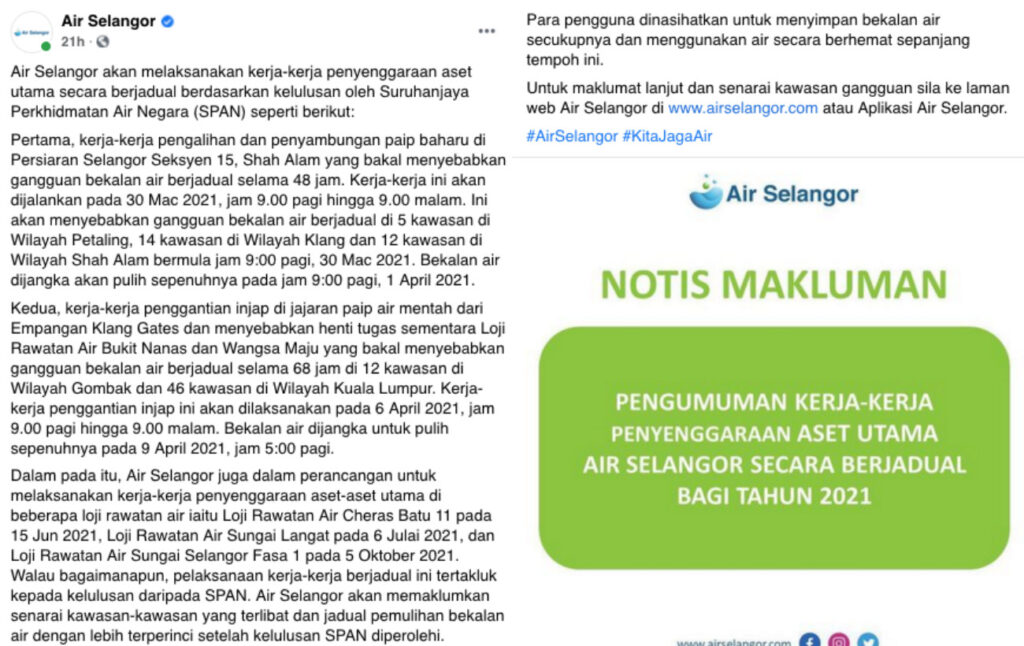 Disruption air selangor 2021 water Air Selangor: