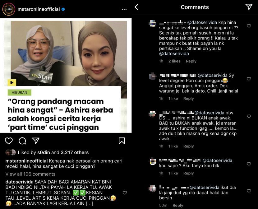 Dato Seri Vida Thinks Singer Ashira Is Downgrading Herself By Washing ...
