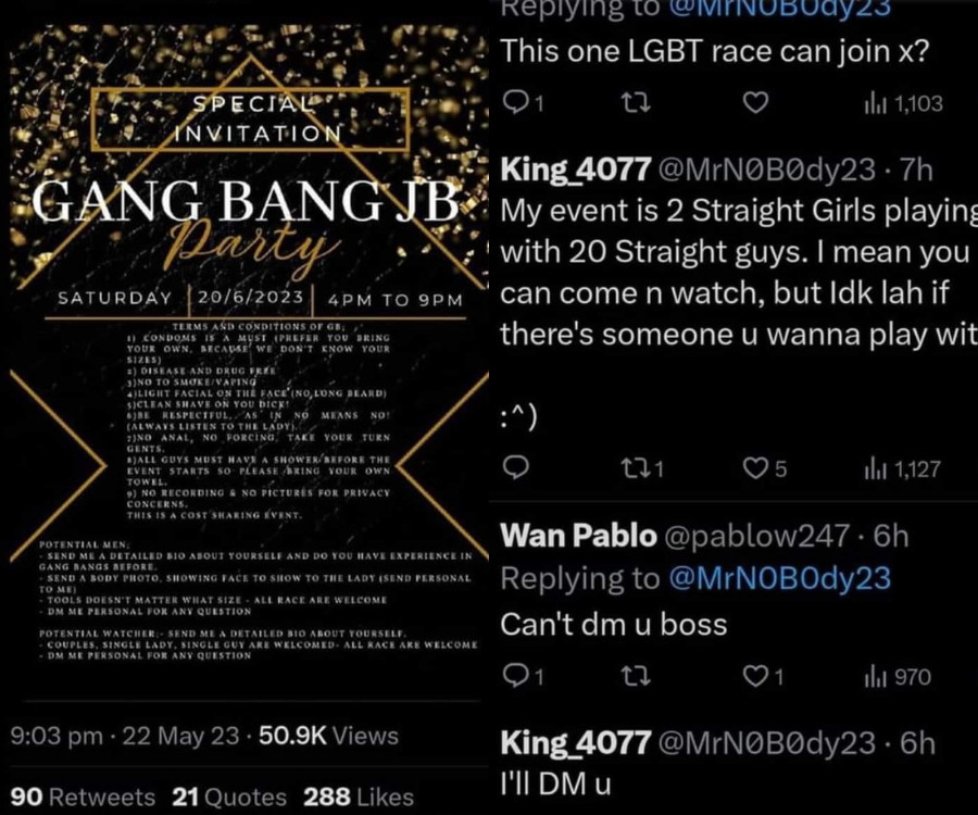 Poster For “gang Bang” Party In Johor Goes Viral Politician Urged For 