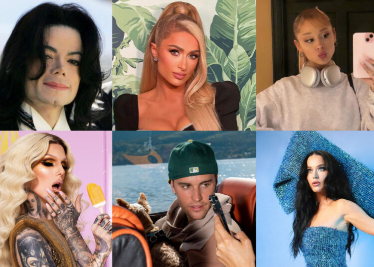 Sources: Instagram/@jeffreestar, /@justinbieber, /@katyperry, /@arianagrande, /@parishilton, Twitter /@purplbase