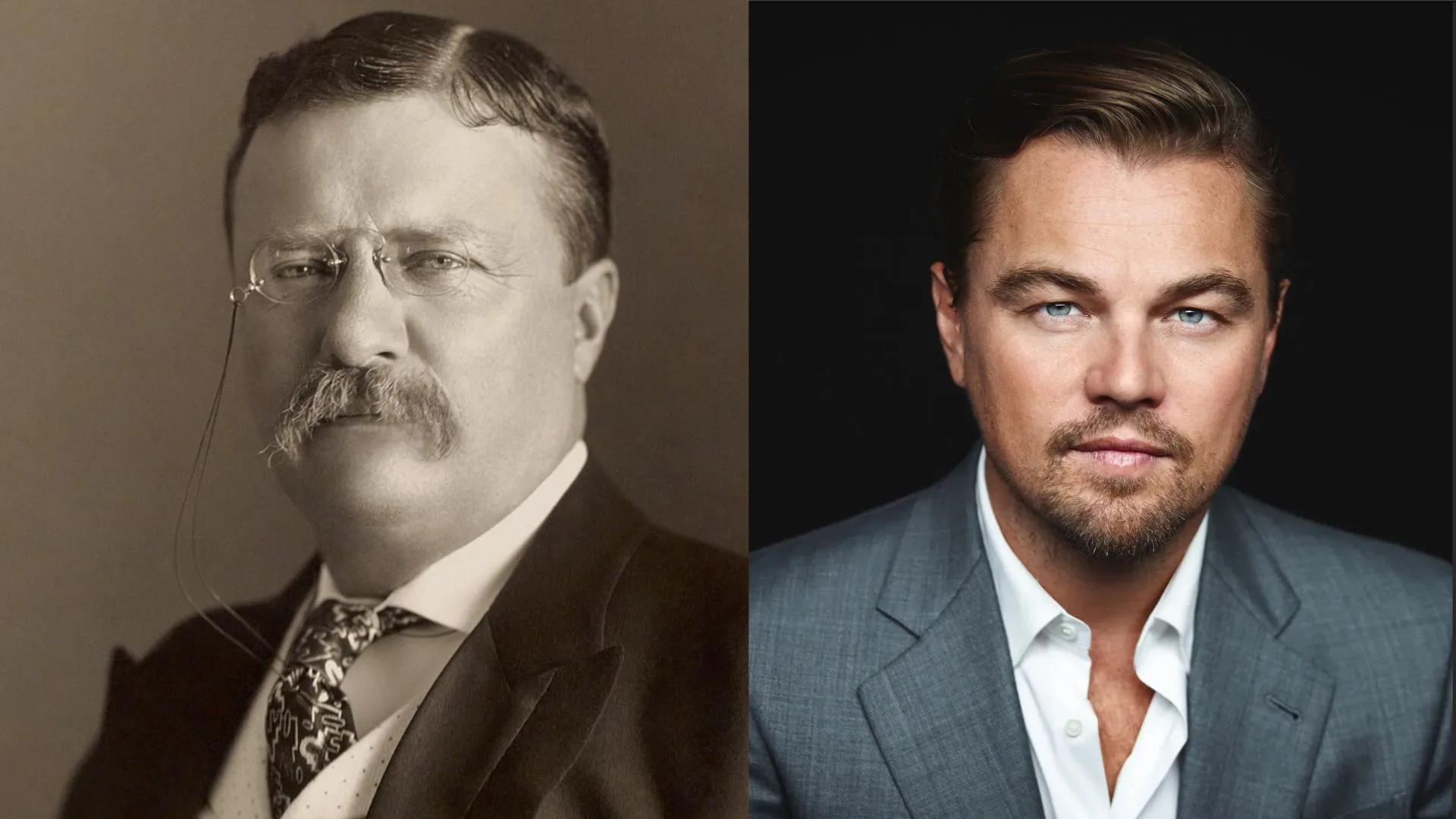 Theodore Rooseveltt and Leonardo DiCaprio in a collage.