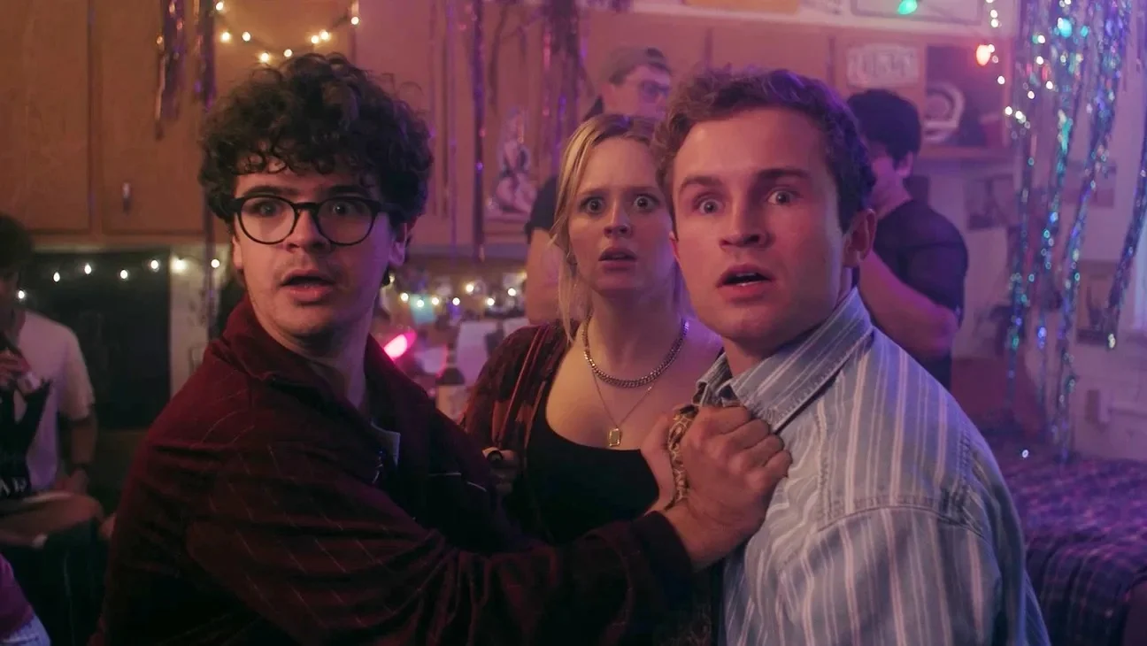 Gaten Matarazzo, Sean Giambrone, and Lulu Wilson attend a party in "Pizza Movie"