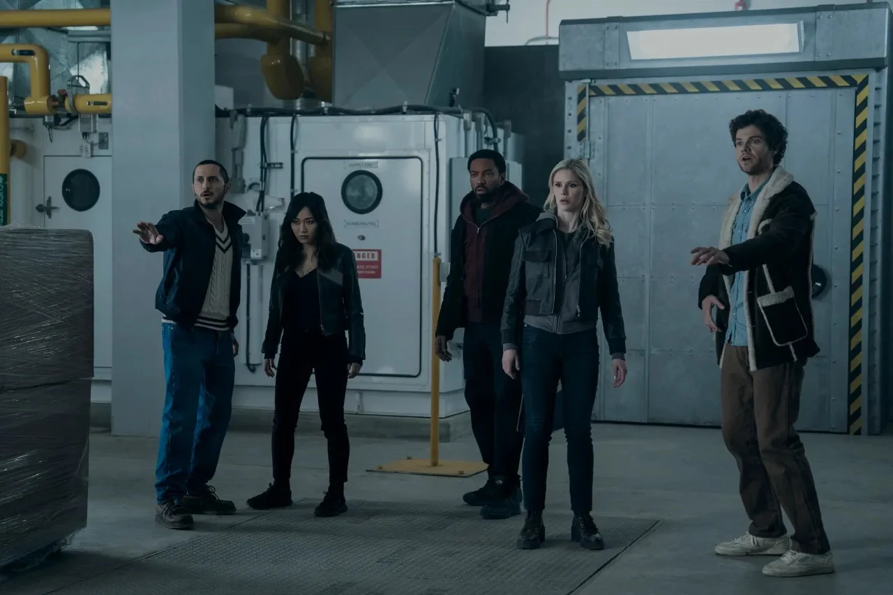 "The Boys" Season 5: Tomer Capone (Frenchie), Karen Fukuhara (Kimiko), Karl Urban (Billy Butcher), Erin Moriarty (Annie January/Starlight), Jack Quaid (Hughie Campbell)