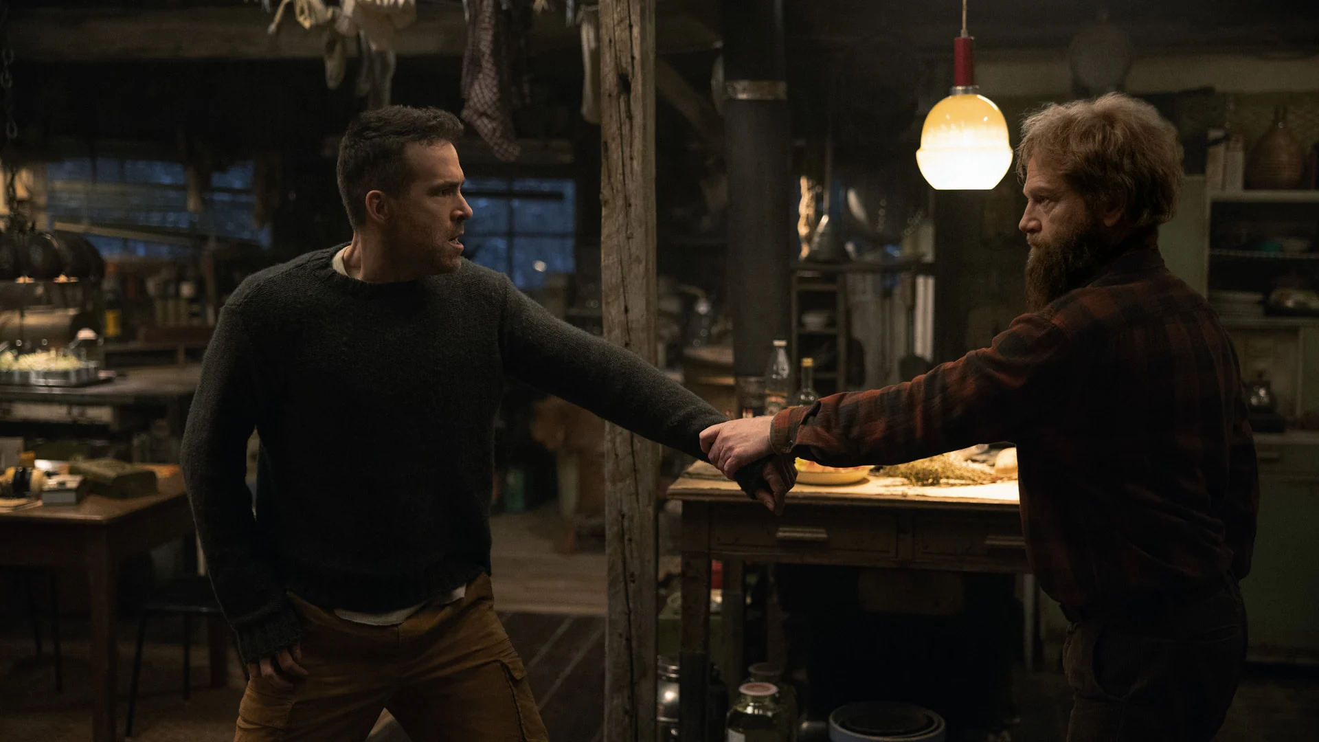 Kenneth Branagh and Ryan Reynolds in "Mayday," now streaming on Apple TV.
